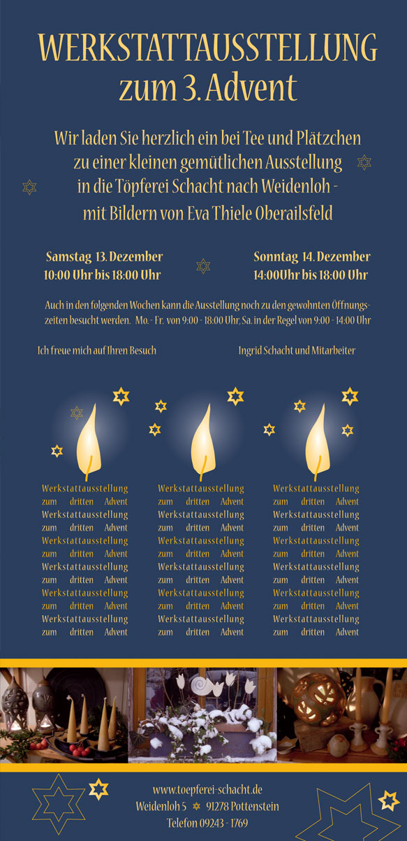 Werkstattaustellung der Töpferei Schacht am dritten Advent 2014
